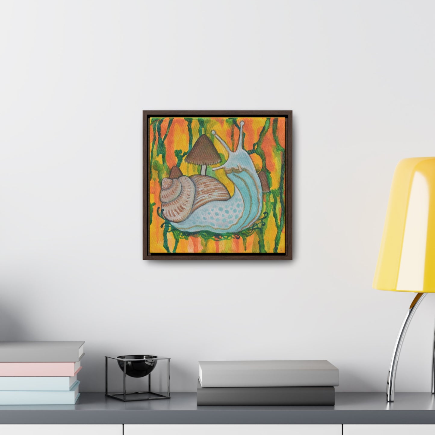 Snail & Mushrooms, Framed Canvas