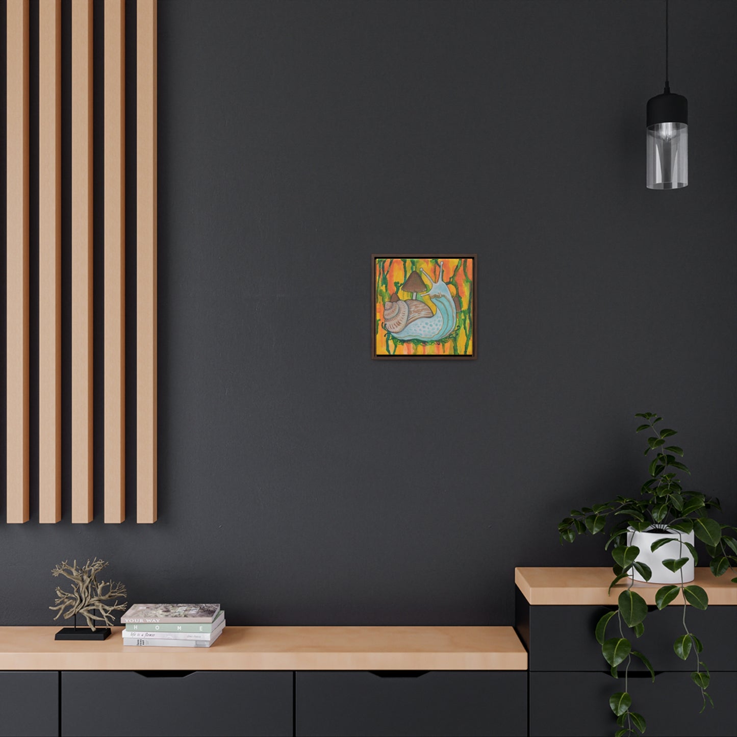 Snail & Mushrooms, Framed Canvas