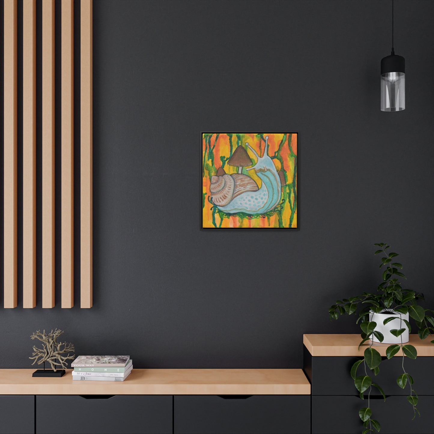 Snail & Mushrooms, Framed Canvas