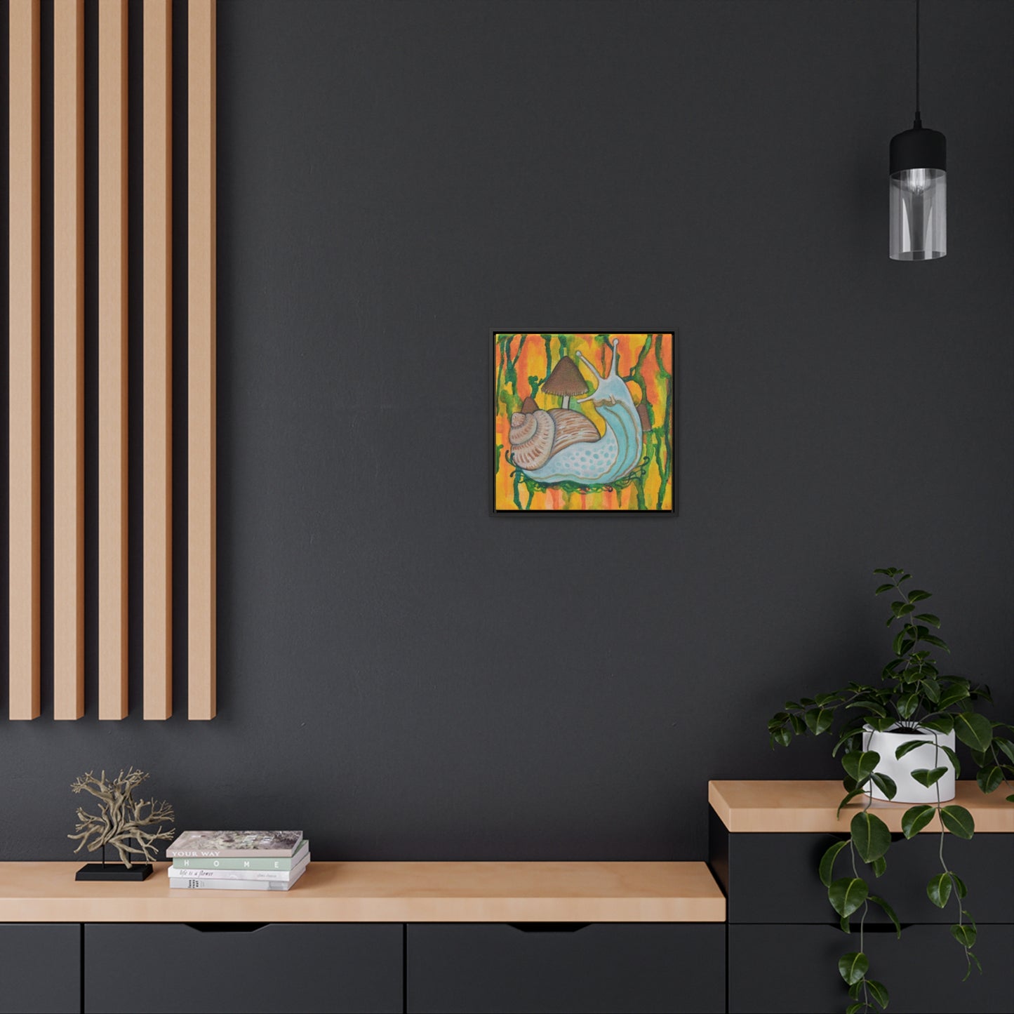 Snail & Mushrooms, Framed Canvas