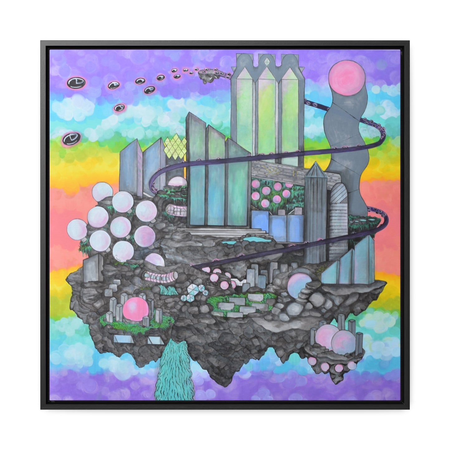 Bubblegum Metropolis, Framed Canvas