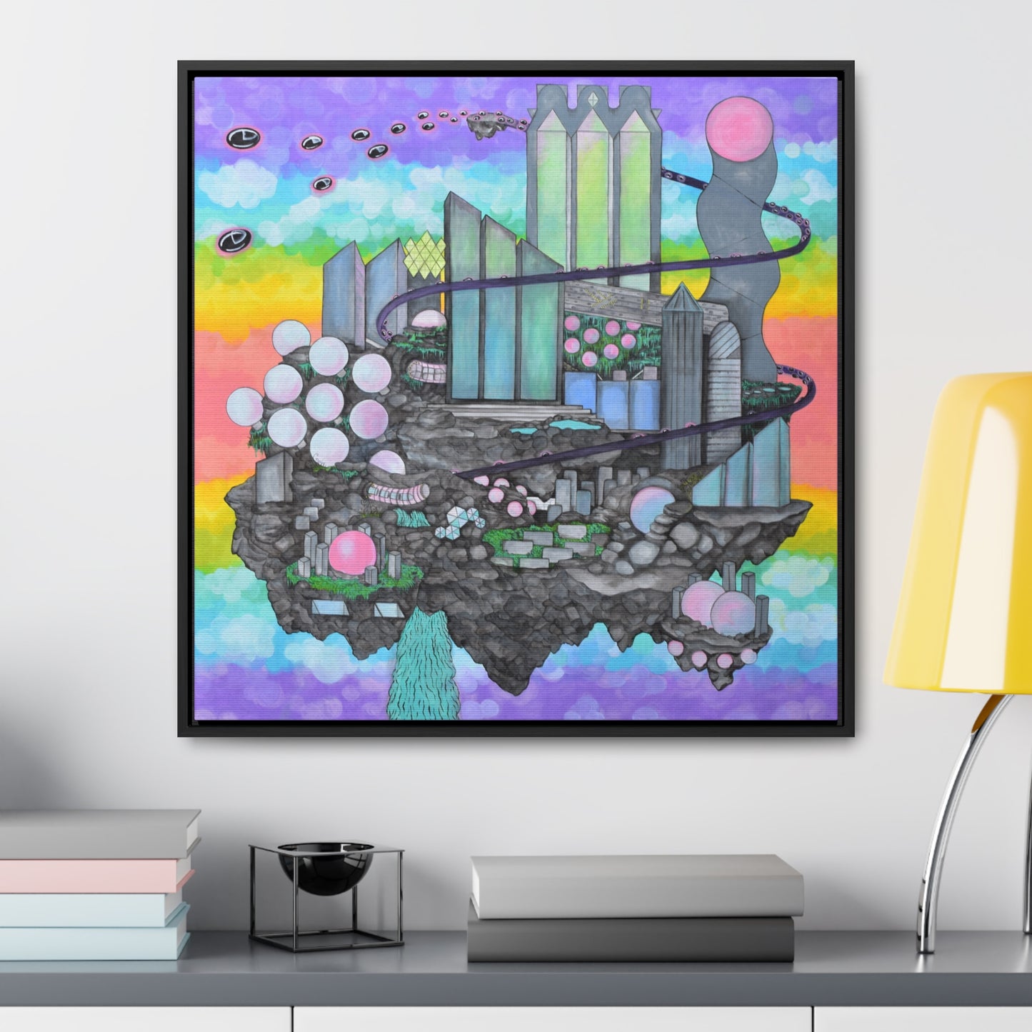 Bubblegum Metropolis, Framed Canvas